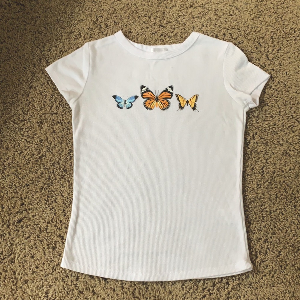 White butterfly crop top, Range Kiss size small
